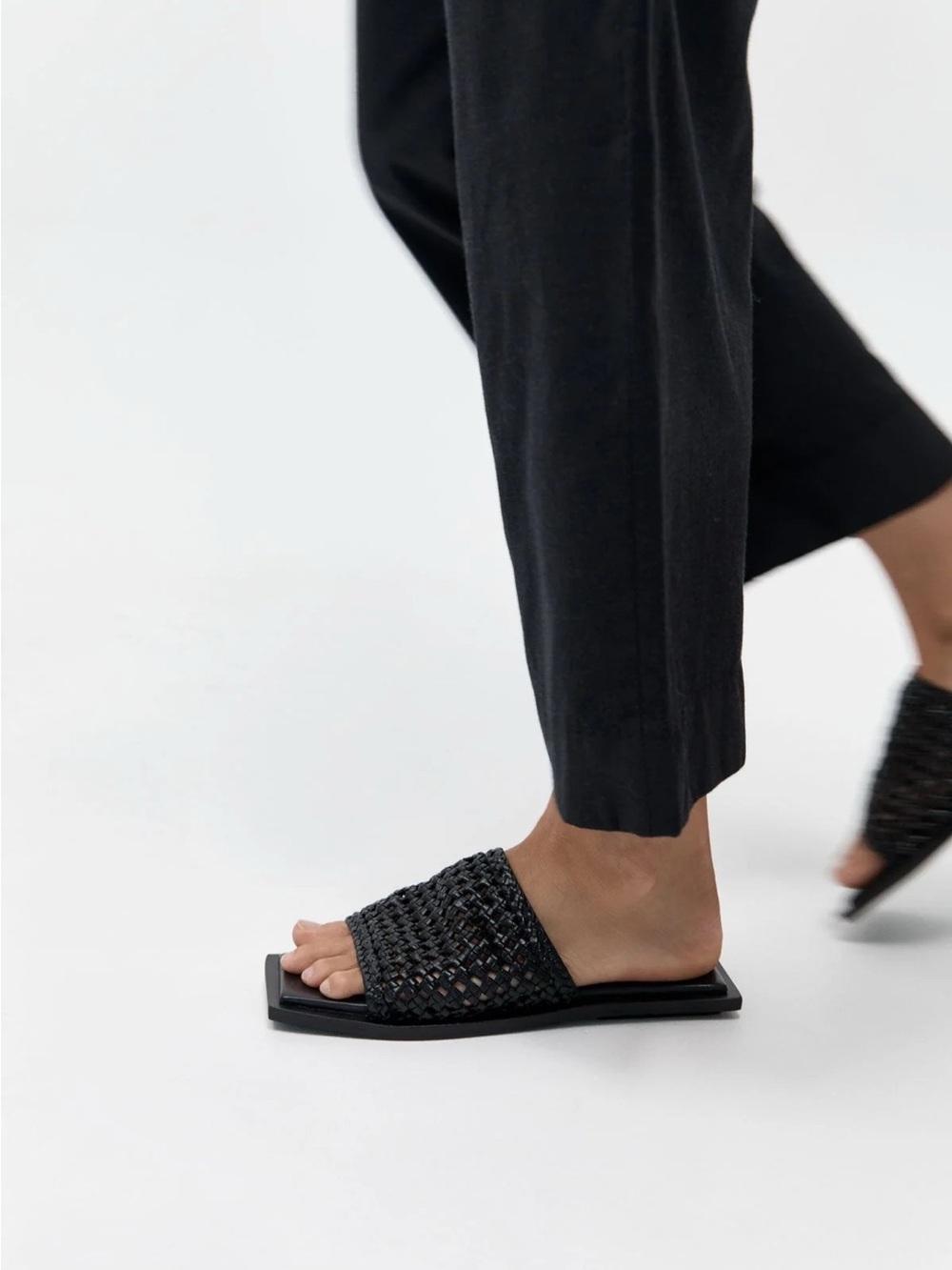 St. Agni Black Woven Slide Moccasins